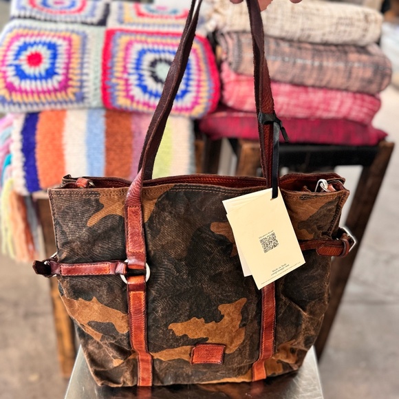 Campomaggi Handbags - Campomaggi Canvas Camouflage Shoulder Bag in Cognac